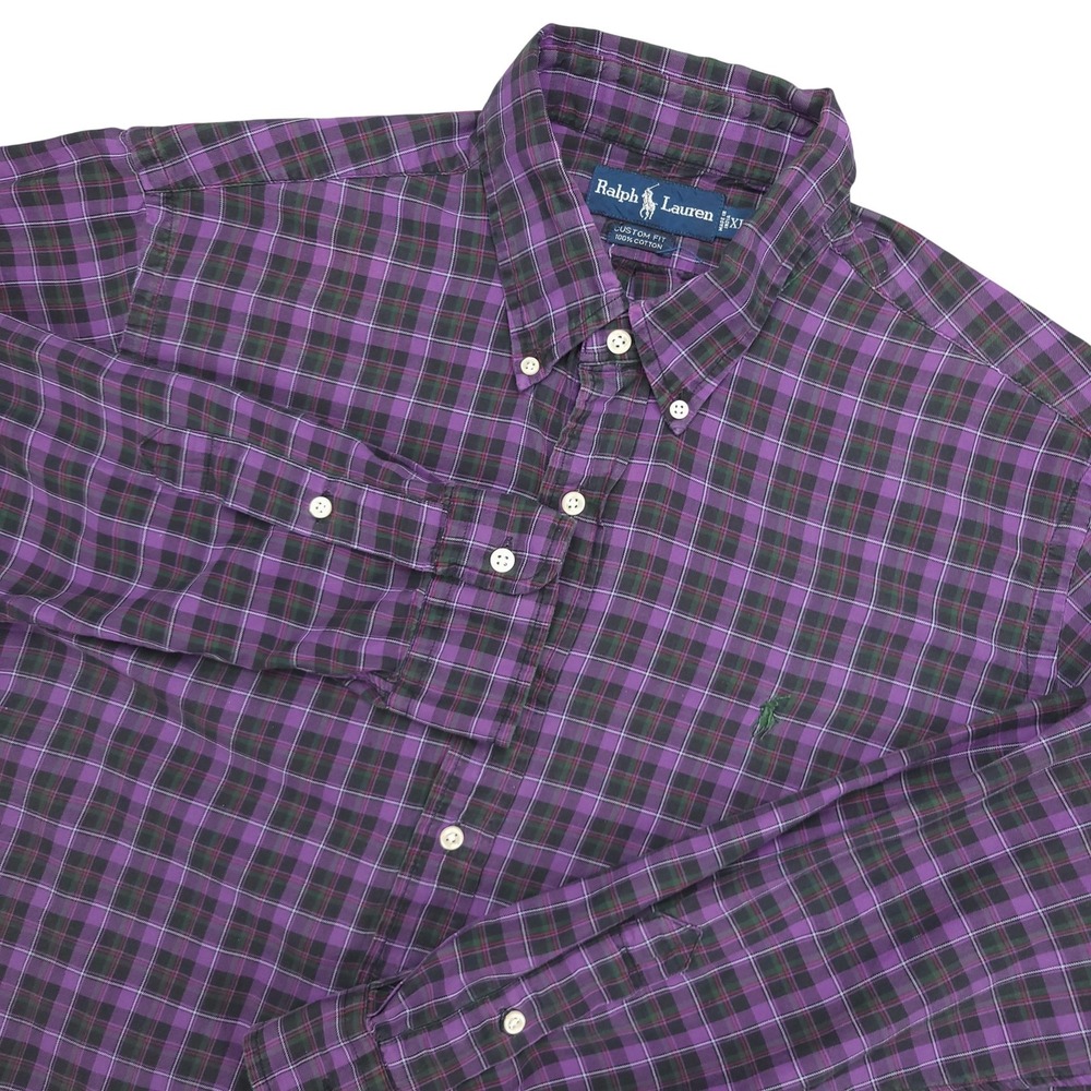 Ralph Lauren Shirt Mens XL Purple Green Plaid Custom Fit Button Down Cotton